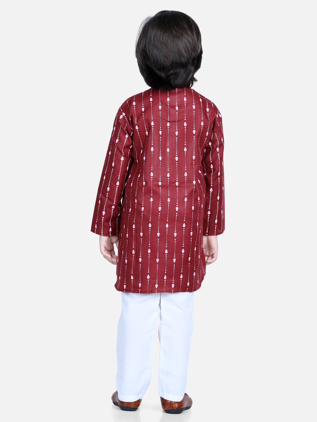 BownBee Printed Full Sleeves Dotted Lines Printed Kurta and Pajama Maroon