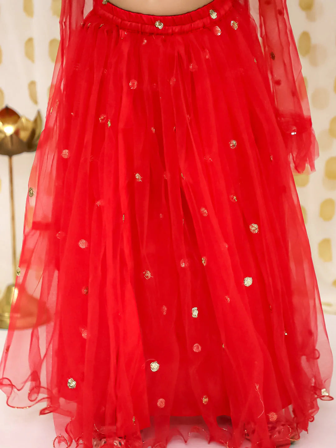 BownBee Sequin Net Lehenga with Ruffle Choli with Dupatta