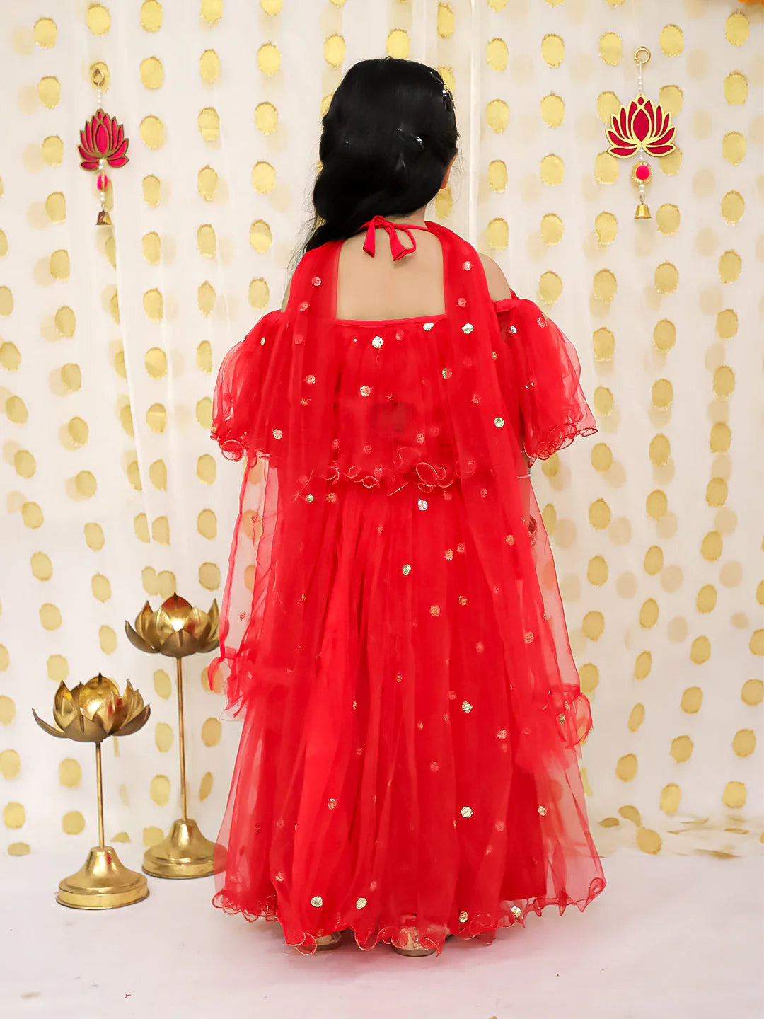 BownBee Sequin Net Lehenga with Ruffle Choli with Dupatta