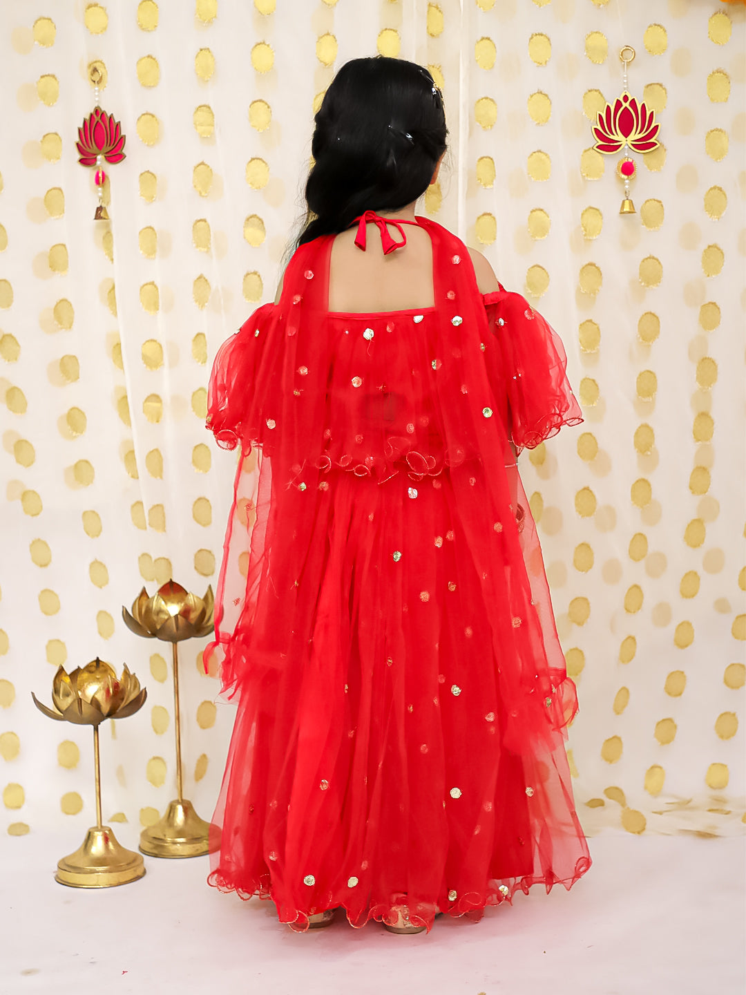 Red dress with white polka