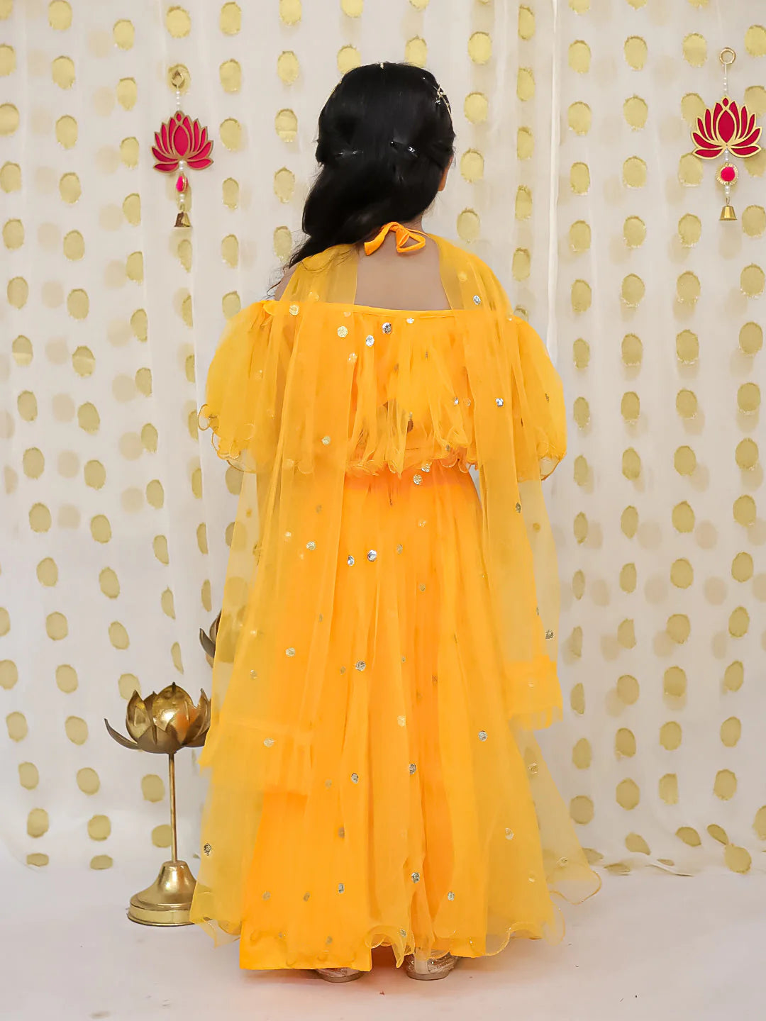 BownBee Sequin Net Lehenga with Ruffle Choli with Dupatta