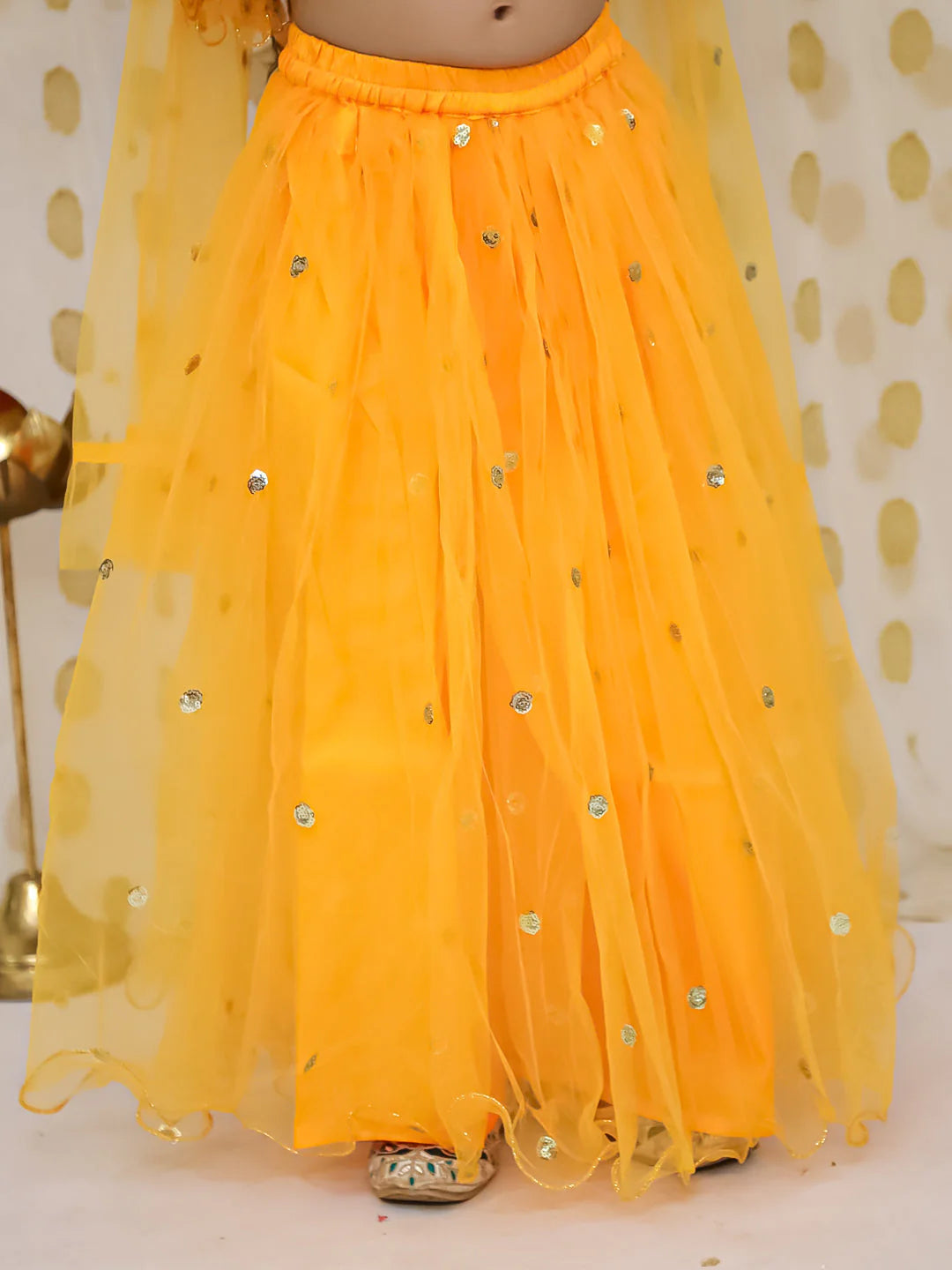 BownBee Sequin Net Lehenga with Ruffle Choli with Dupatta