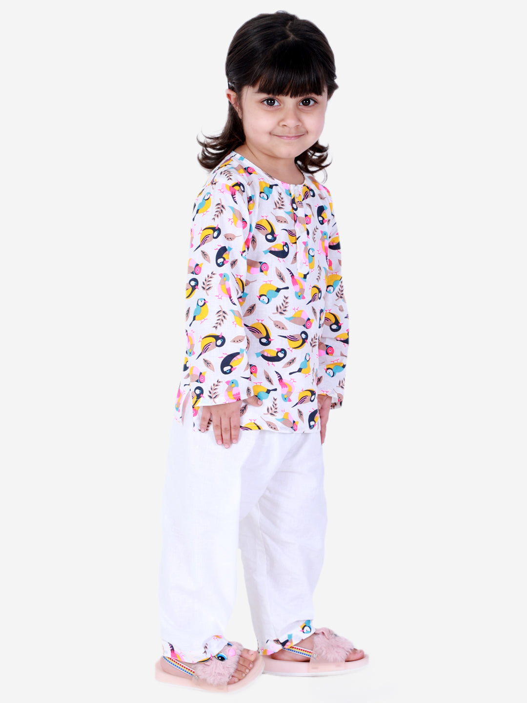 BownBee Full Sleeve Printed Night Suit- White