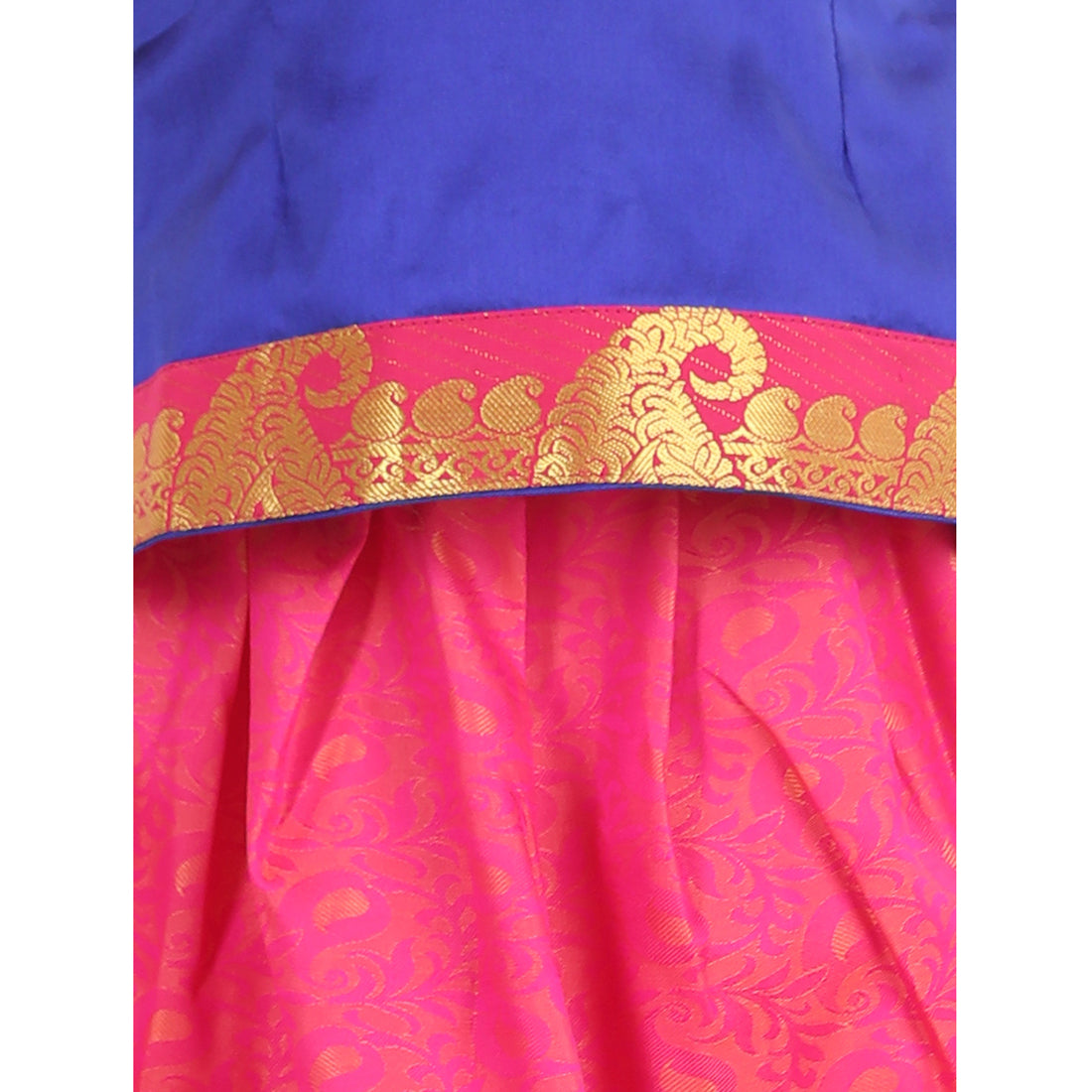 BownBee Half Sleeves Self Design Pattu Pavadai Choli And Lehenga - Blue