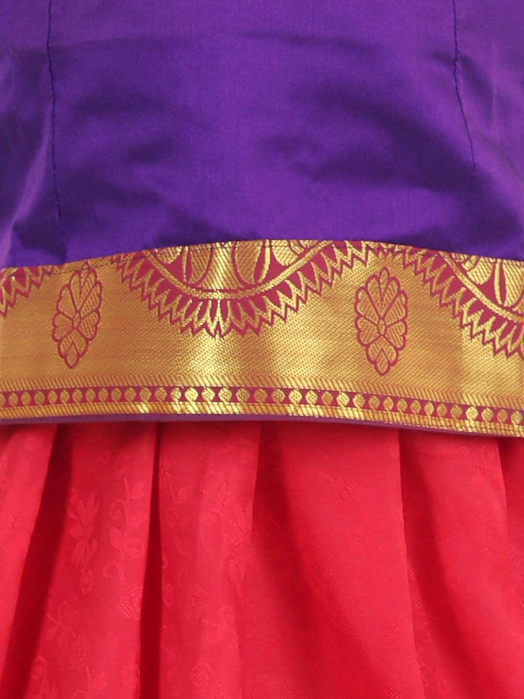 BownBee Half Sleeves Self Design Pattu Pavadai Choli And Lehenga - Purple And Red