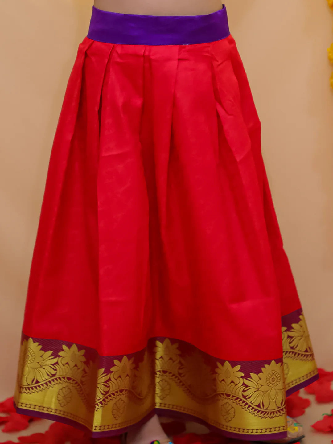 BownBee Half Sleeve South Indian Pavda Pattu Lehenga For Girls