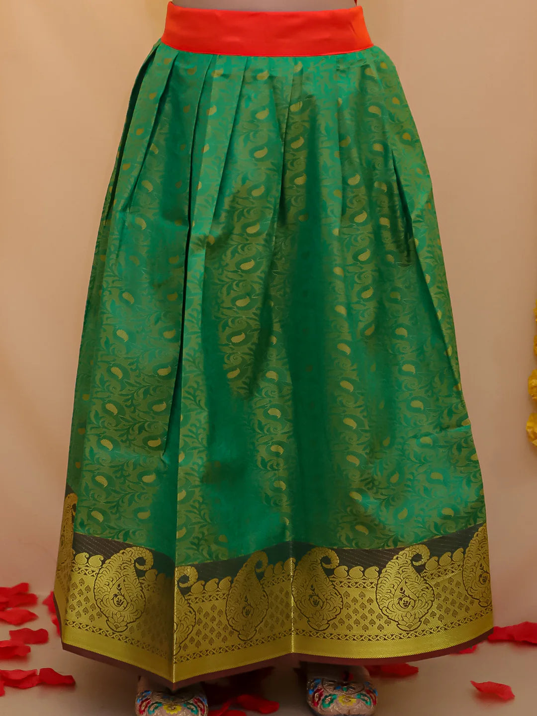 BownBee Half Sleeve South Indian Pavda Pattu Lehenga For Girls