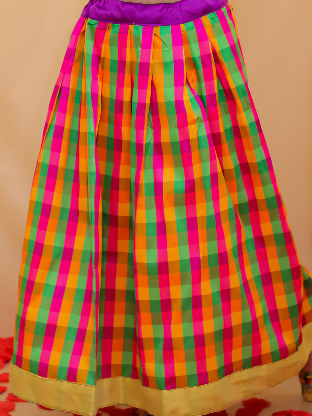 BownBee Half Sleeve South Indian Pavda Pattu Lehenga For Girls - Purple