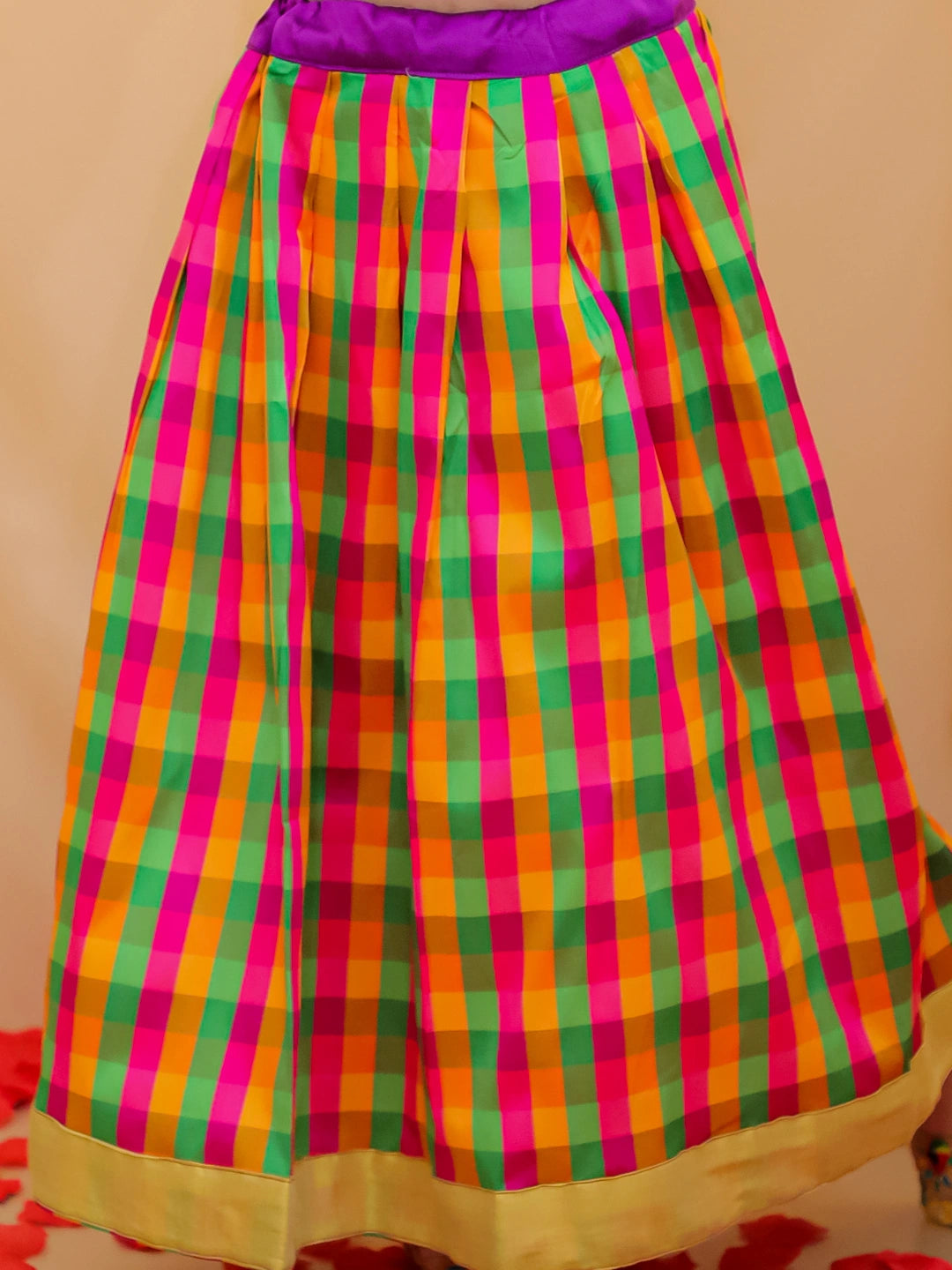 BownBee Half Sleeve South Indian Pavda Pattu Lehenga For Girls