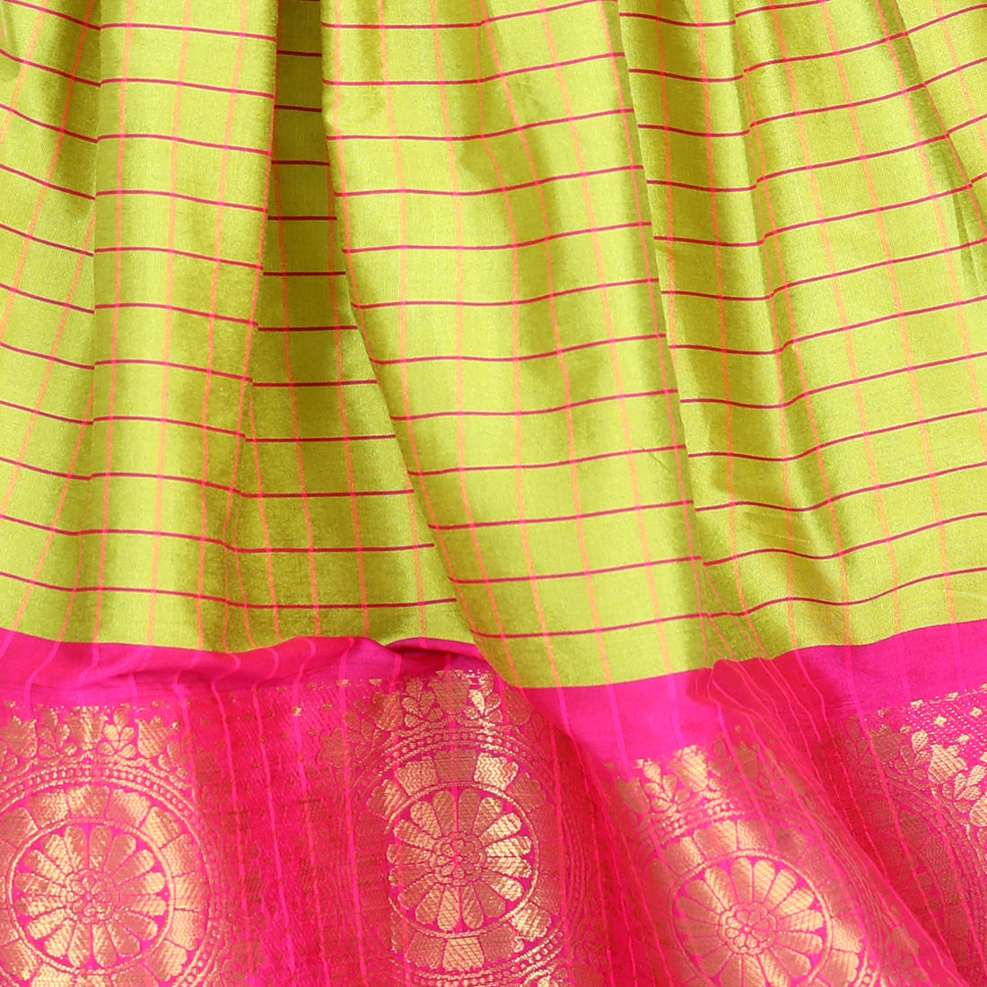 BownBee Sibling  Red & Blue Sherwani Dhoti Half Sleeve South Indian Pavda Pattu Lehenga Set-Yellow