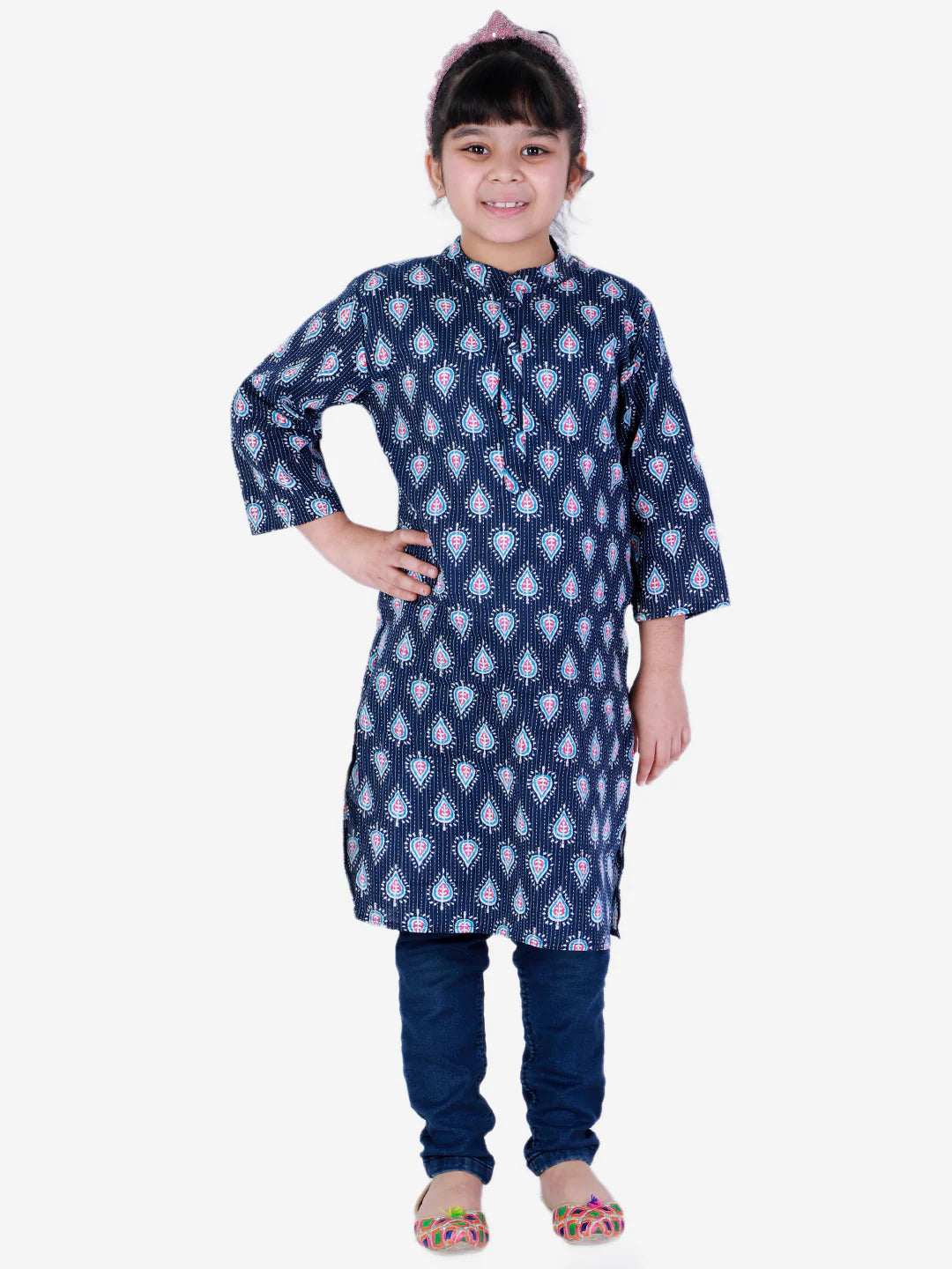 BownBee Block Print Cotton Kurta for Girls