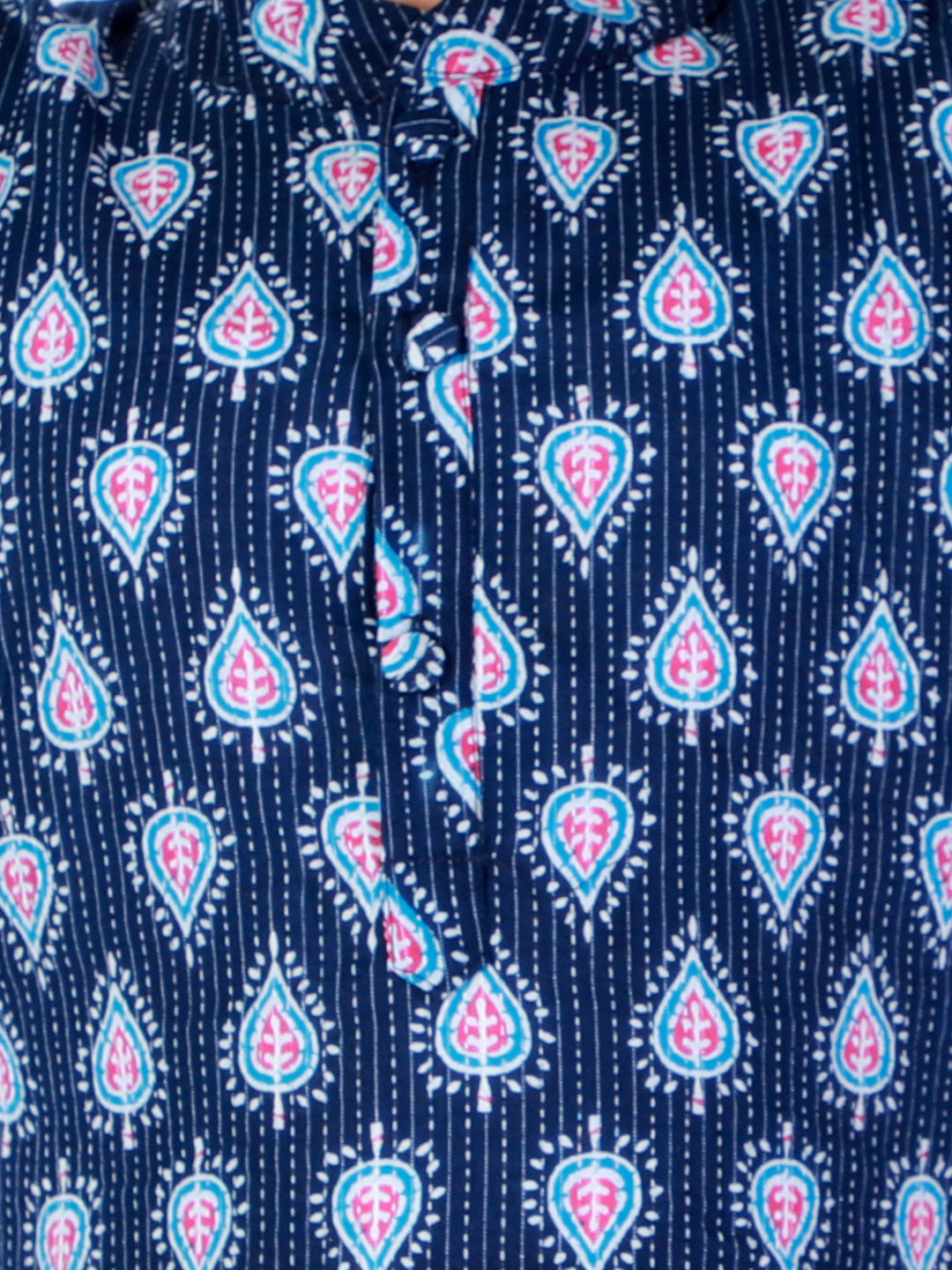 BownBee Block Print Cotton Kurta for Girls- Blue