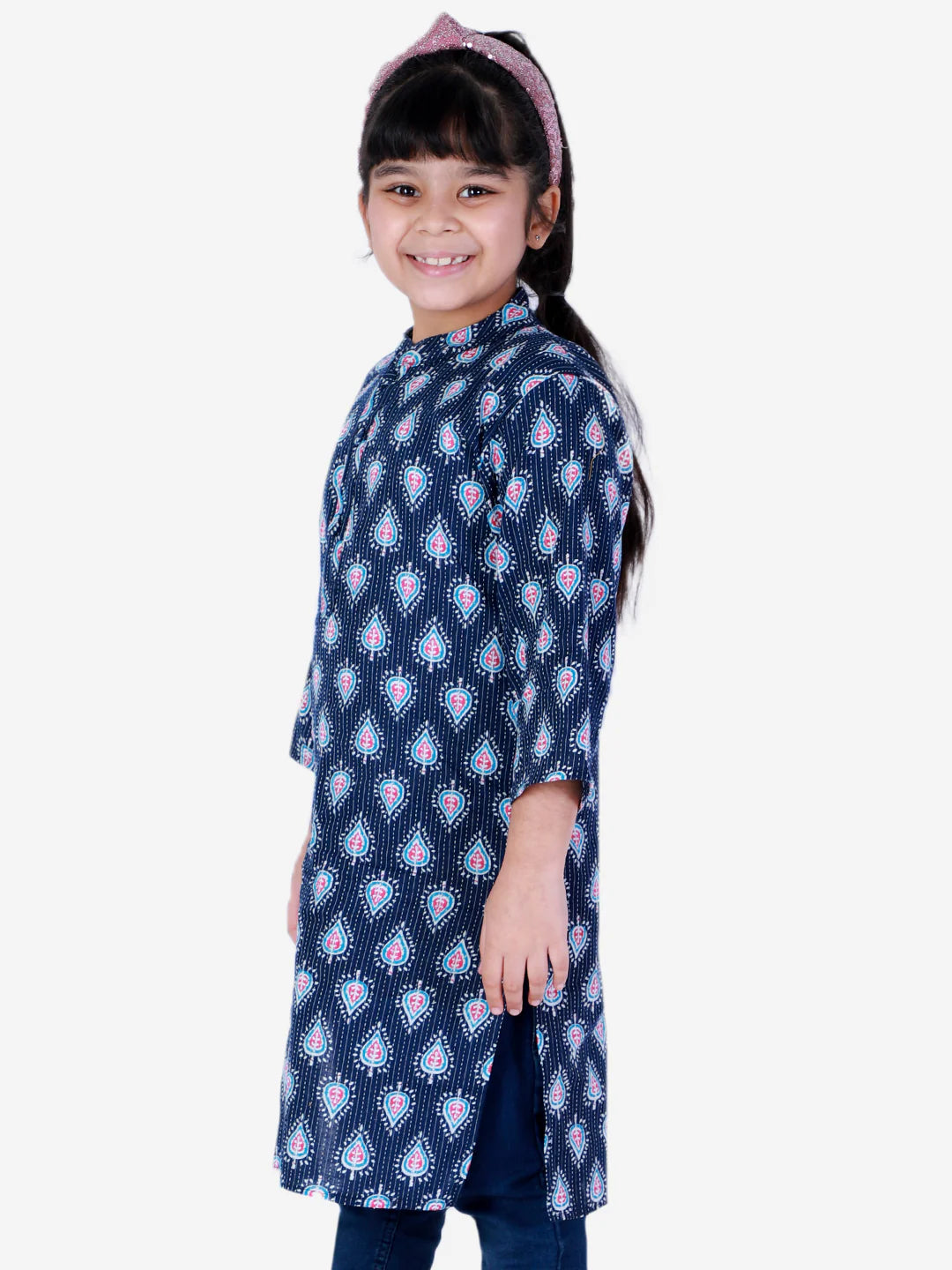 BownBee Block Print Cotton Kurta for Girls