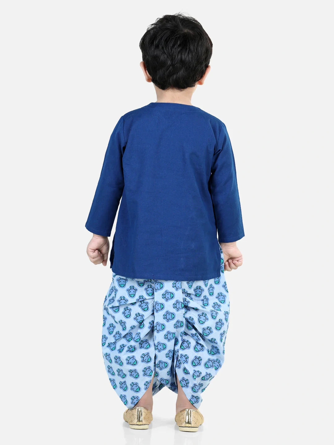 BownBee Pure Cotton Embroidered Dhoti Kurta Sibling Set Combo - Blue