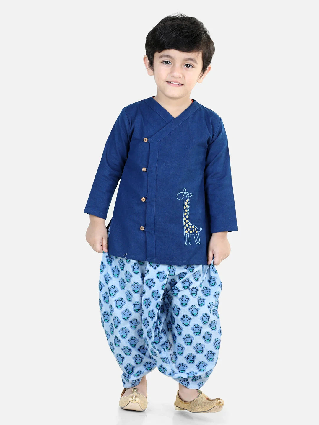 BownBee Pure Cotton Embroidered Dhoti Kurta & Bandana Set Combo