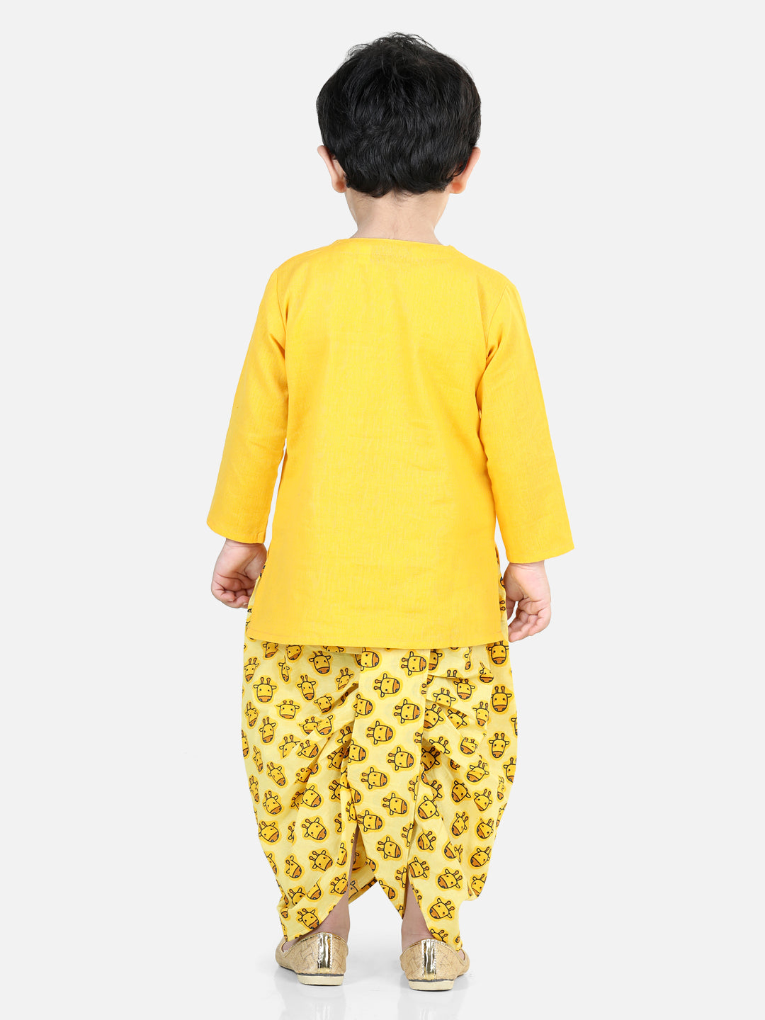 BownBee Sibling Cotton Embroidery Kurta with Printed Dhoti for Boys Printed Top with Dhoti Girls Yellow