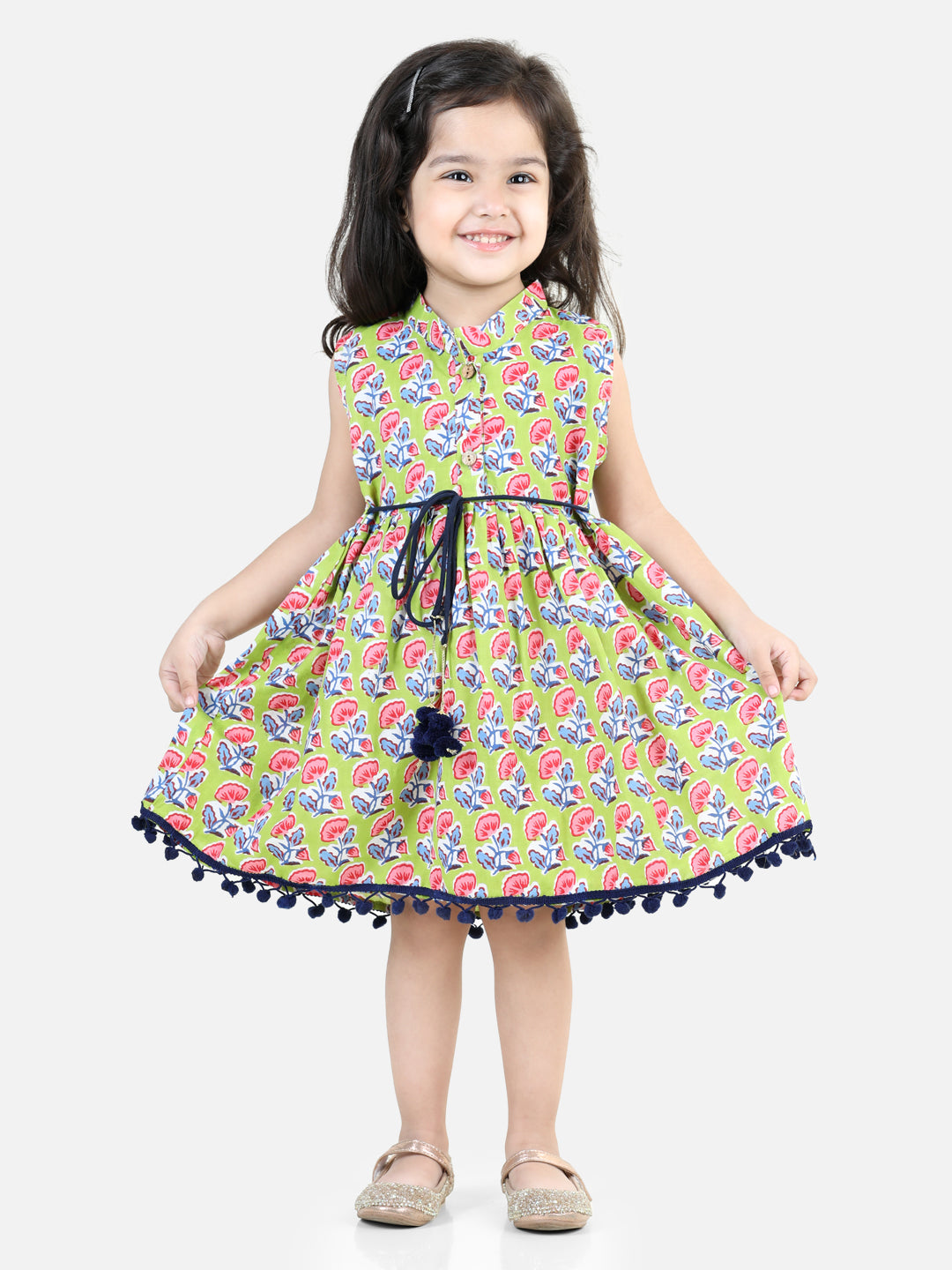 BownBee Pure Cotton Printed Frock  and Dresses for Girls- Green