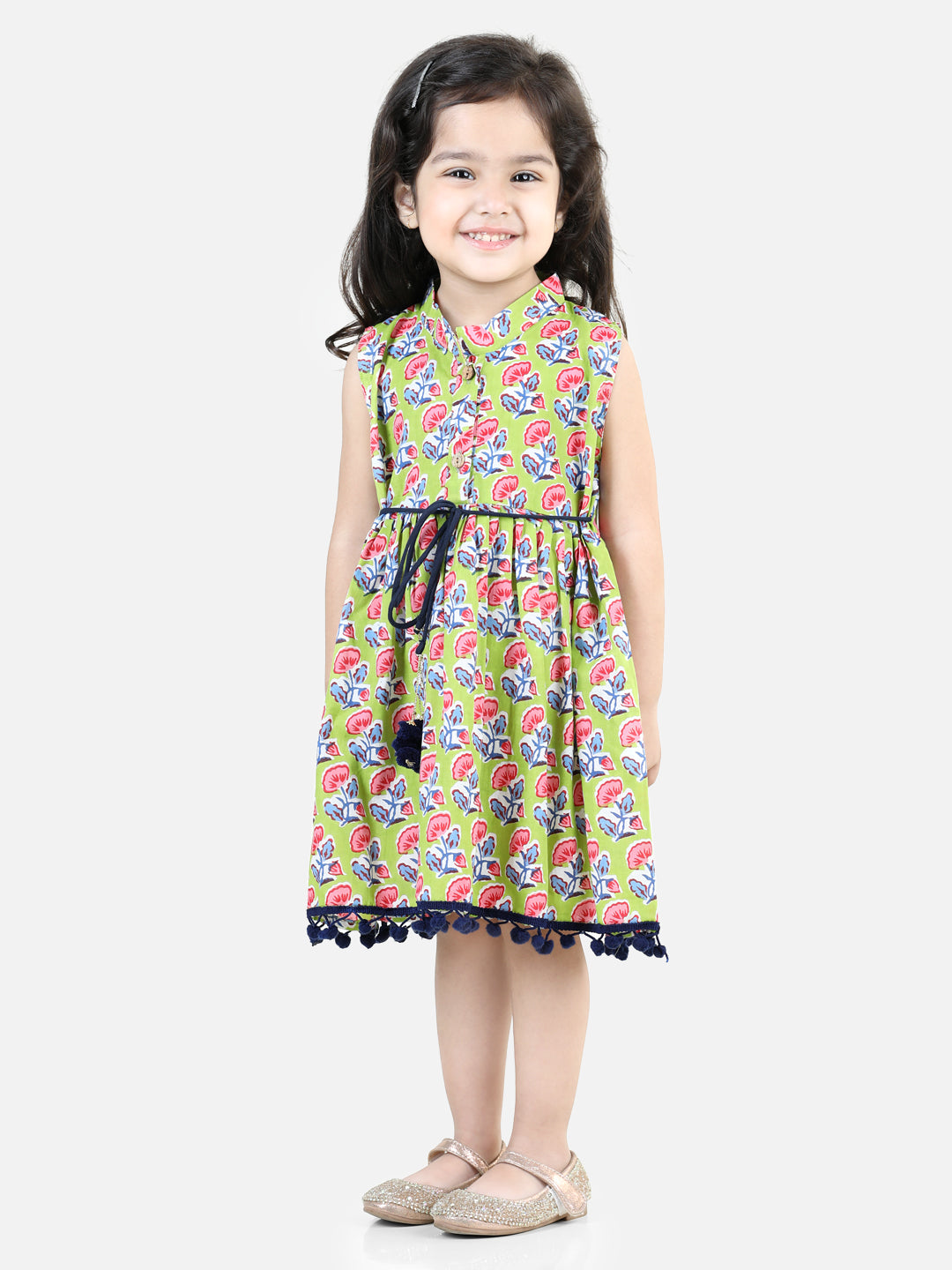 BownBee Pure Cotton Printed Frock  and Dresses for Girls- Green