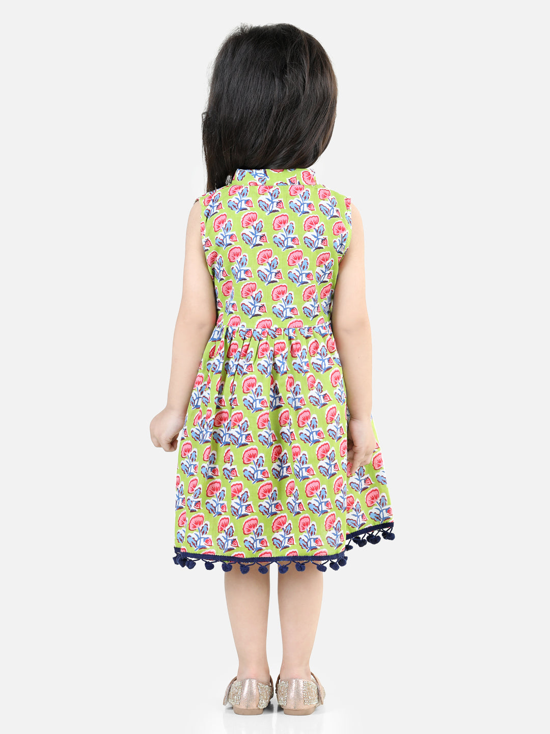 BownBee Pure Cotton Printed Frock  and Dresses for Girls- Green
