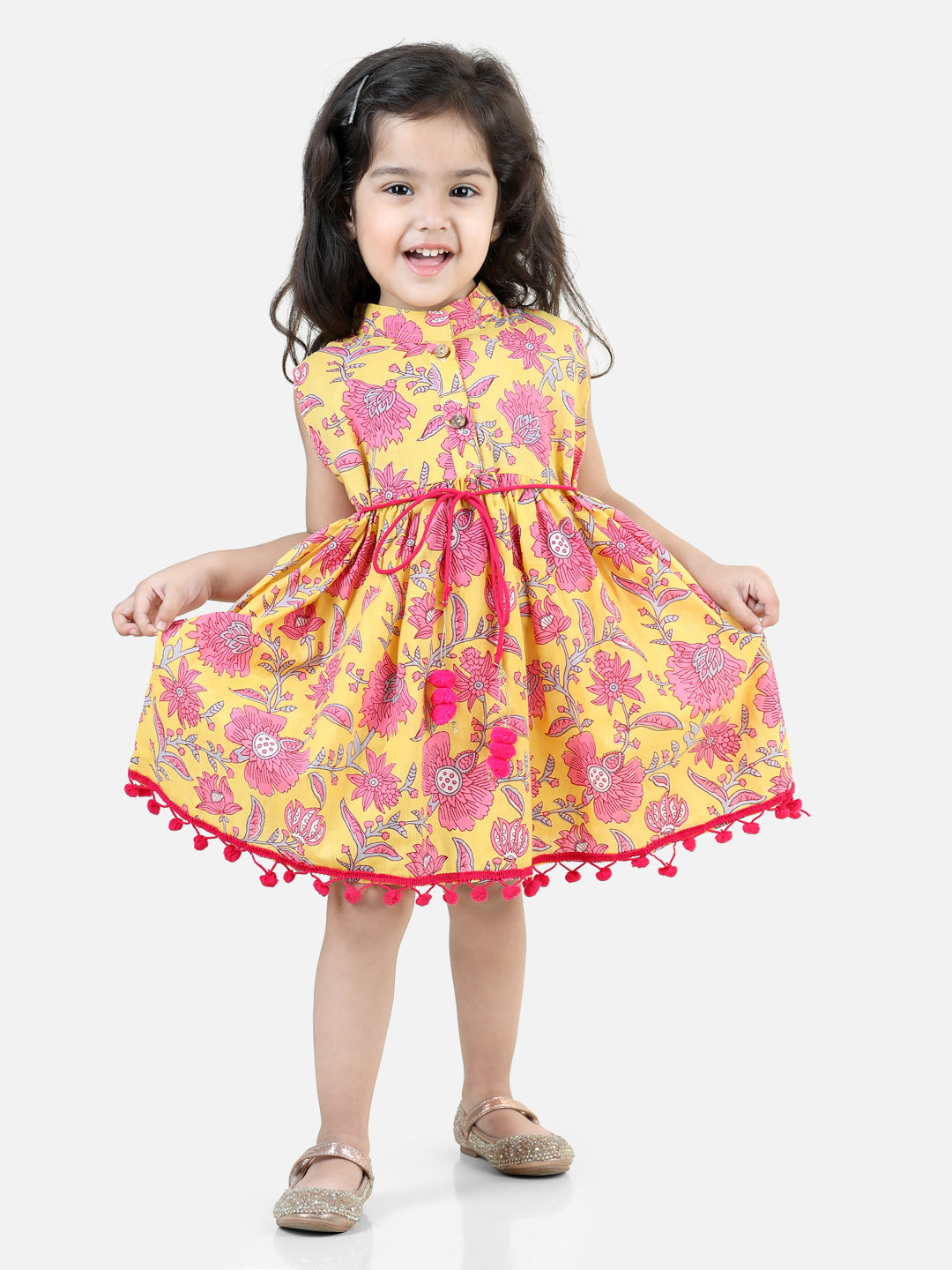 BownBee Pure Cotton Printed Frock  and Dresses for Girls- Yellow