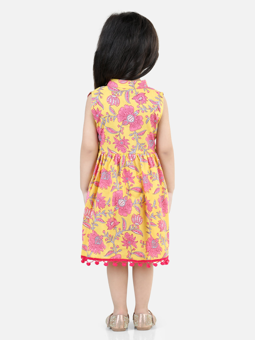 BownBee Pure Cotton Printed Frock  and Dresses for Girls- Yellow