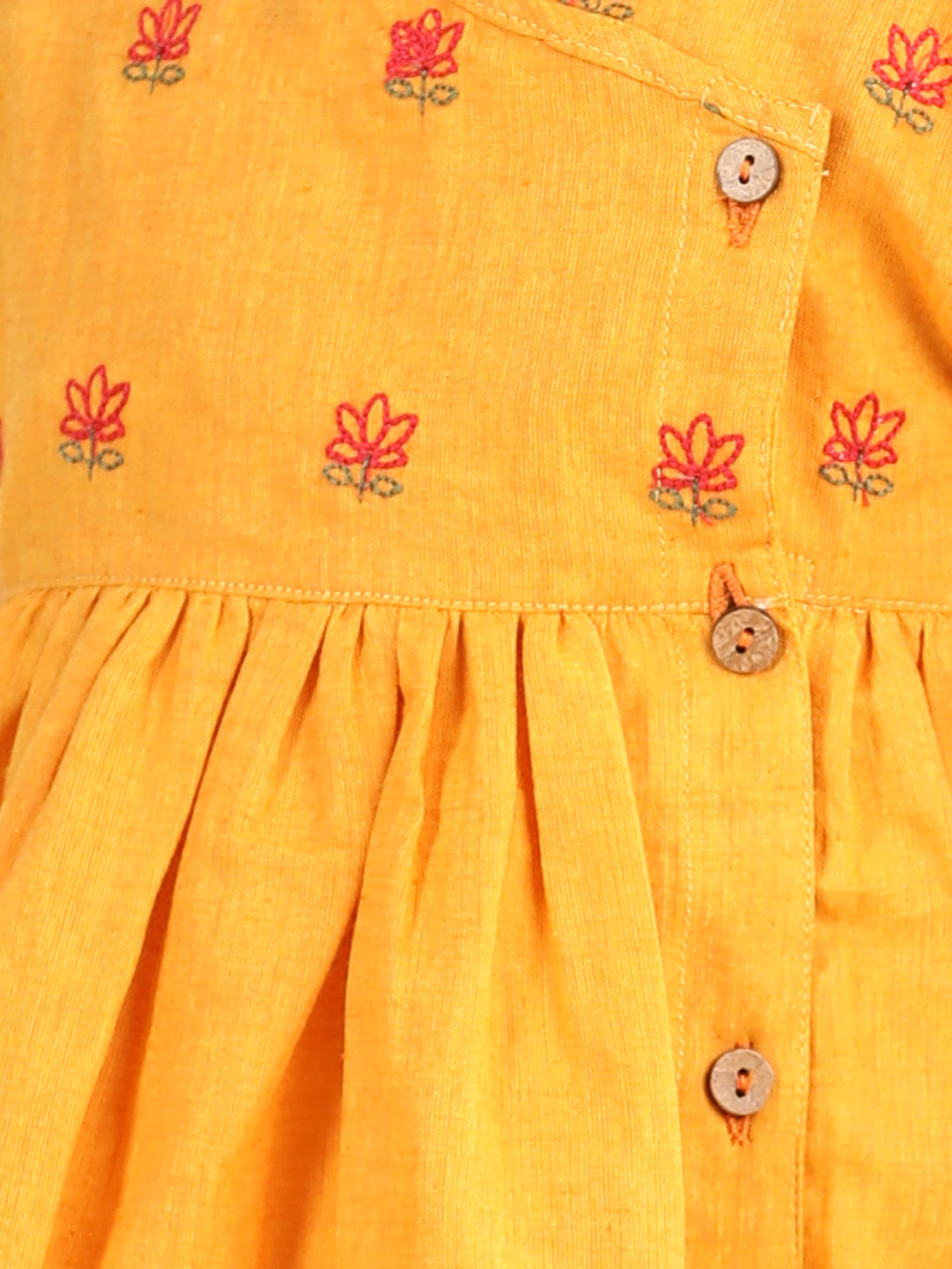 BownBee 100% Cotton   Lotus Embroidery Frock and Dresses for Girls-Yellow