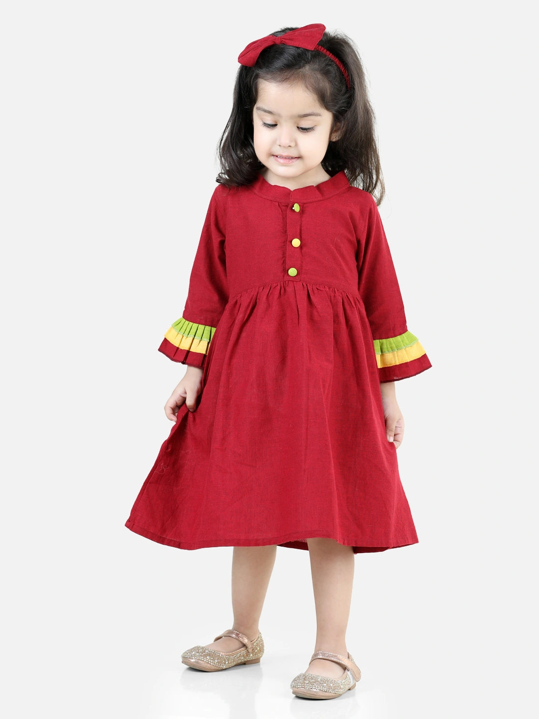 BownBee Multi Frill Cotton Frock with Headband for Girls