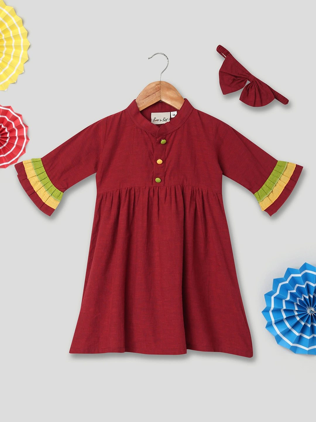 BownBee Multi Frill Cotton Frock with Headband for Girls