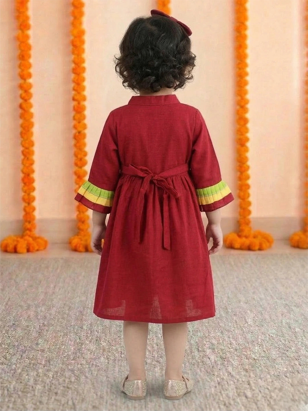 BownBee Multi Frill Cotton Frock with Headband for Girls