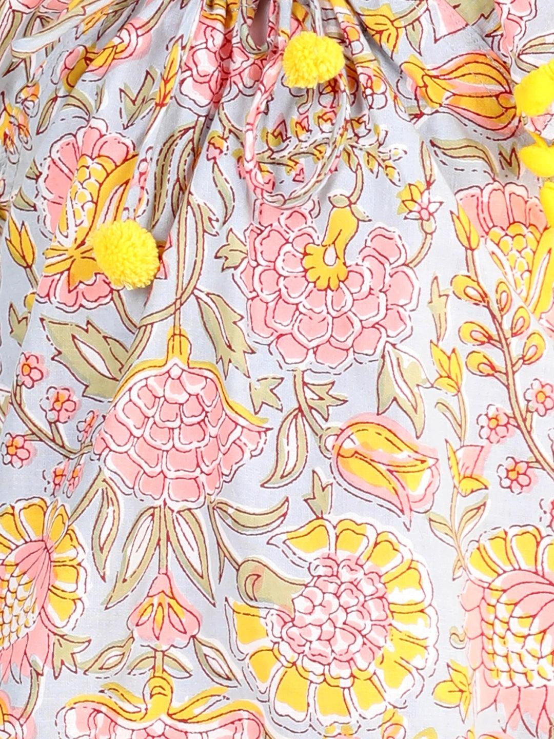 BownBee 100% Cotton Printed with Pompom Jhabla Frock for Girls