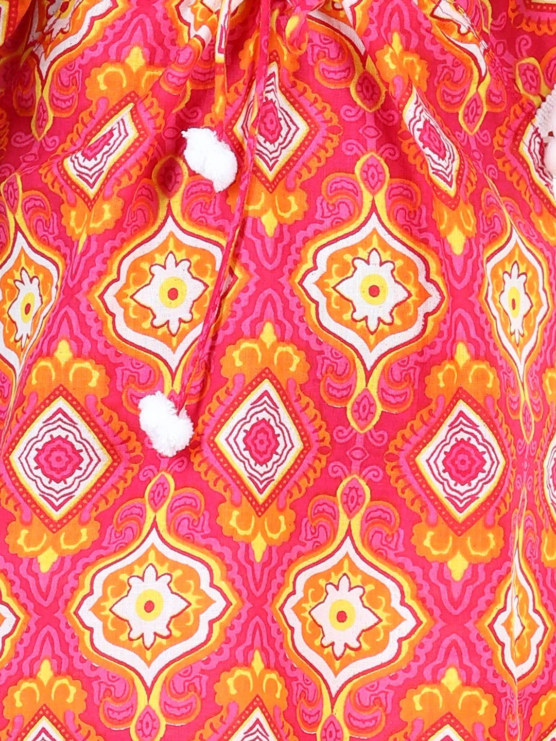 BownBee 100% Cotton Printed with Pompom Jhabla Frock for Girls