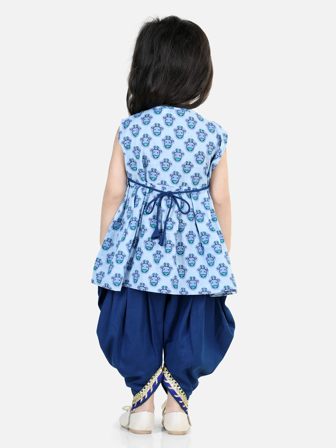 BownBee Sibling Cotton Embroidery Kurta with Printed Dhoti for Boys Printed Top with Dhoti Girls Blue