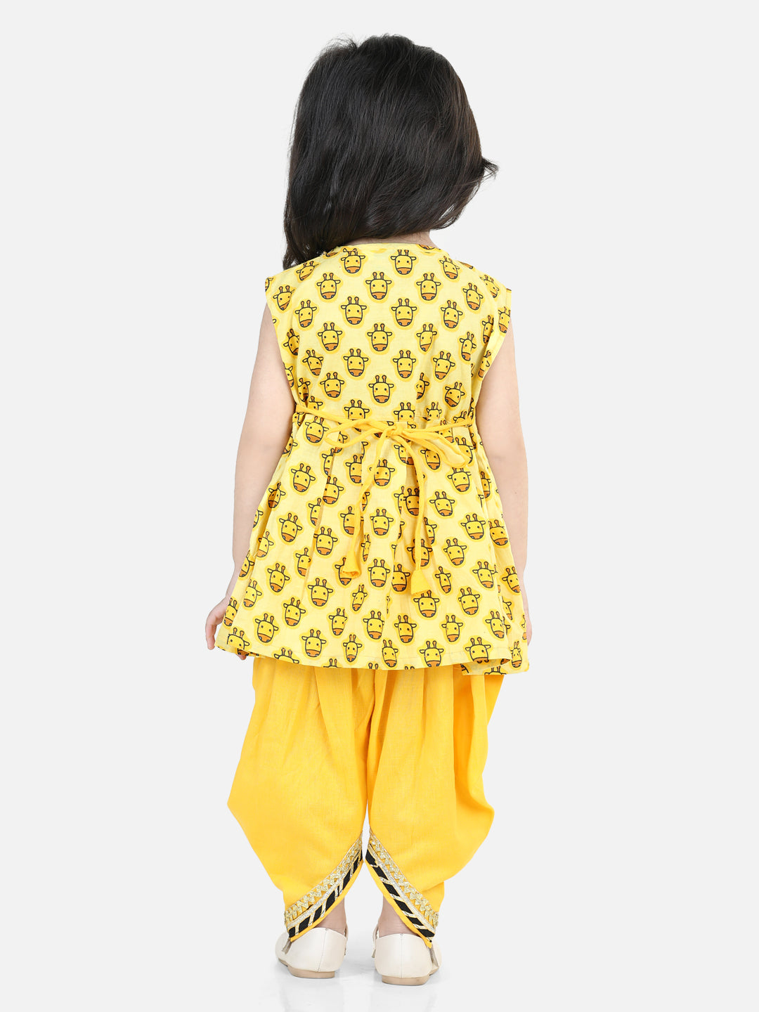 BownBee Sibling Cotton Embroidery Kurta with Printed Dhoti for Boys Printed Top with Dhoti Girls Yellow