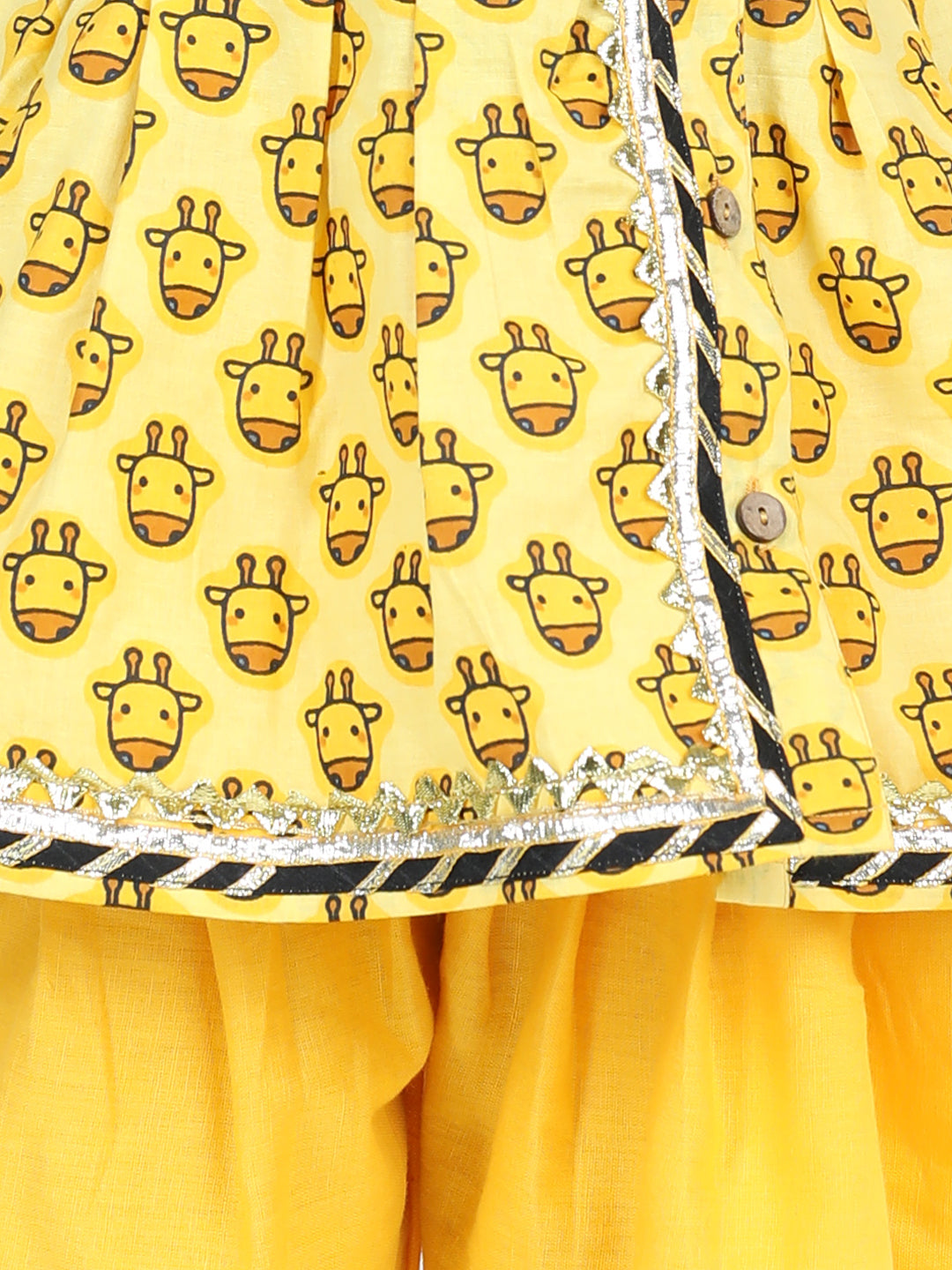BownBee 100% Cotton Sleeveless Indo Western Giraffe Printed Kurta Style Top With Dhoti Set - Yellow