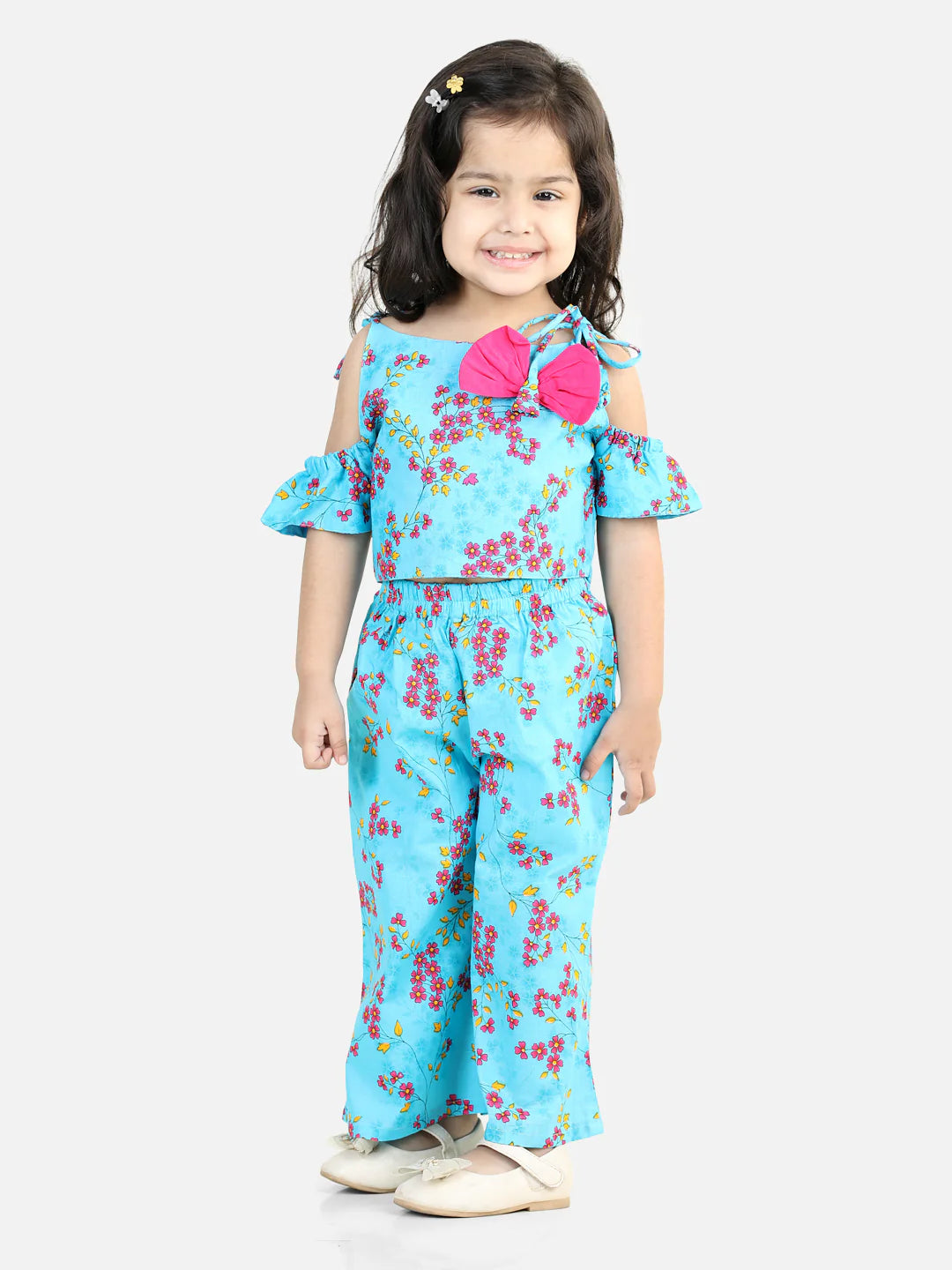 BownBee Girls Printed Cotton Top with Palazzo