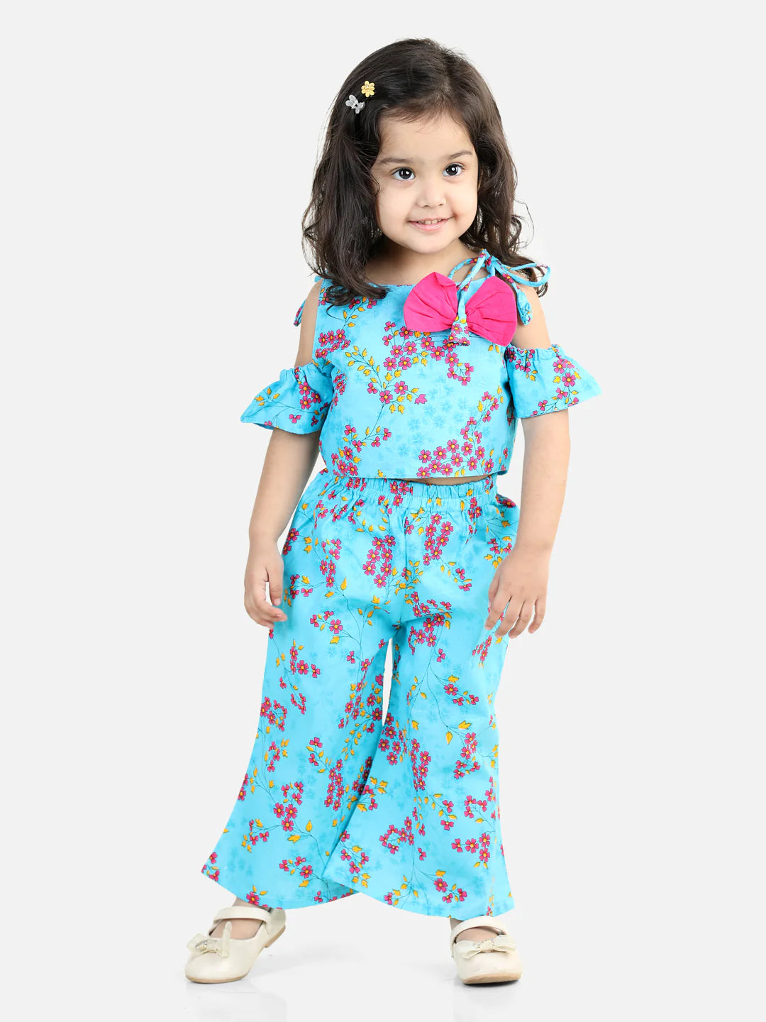 BownBee Girls Printed Cotton Top with Palazzo