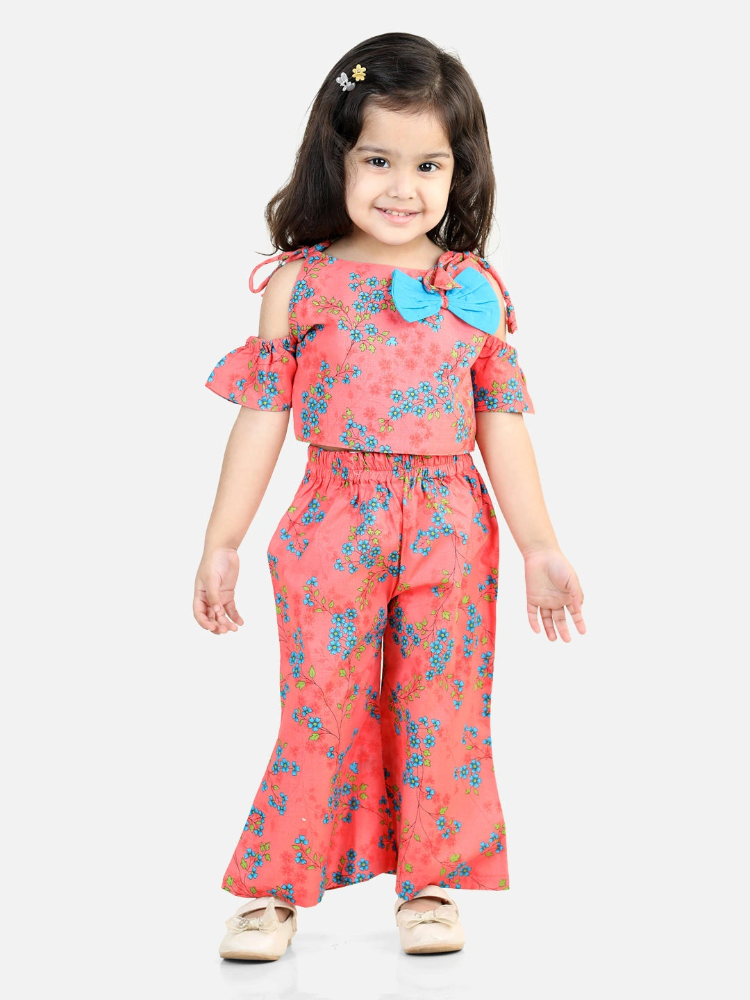 BownBee Off Shoulder Printed 100% Cotton Top with Palazzo