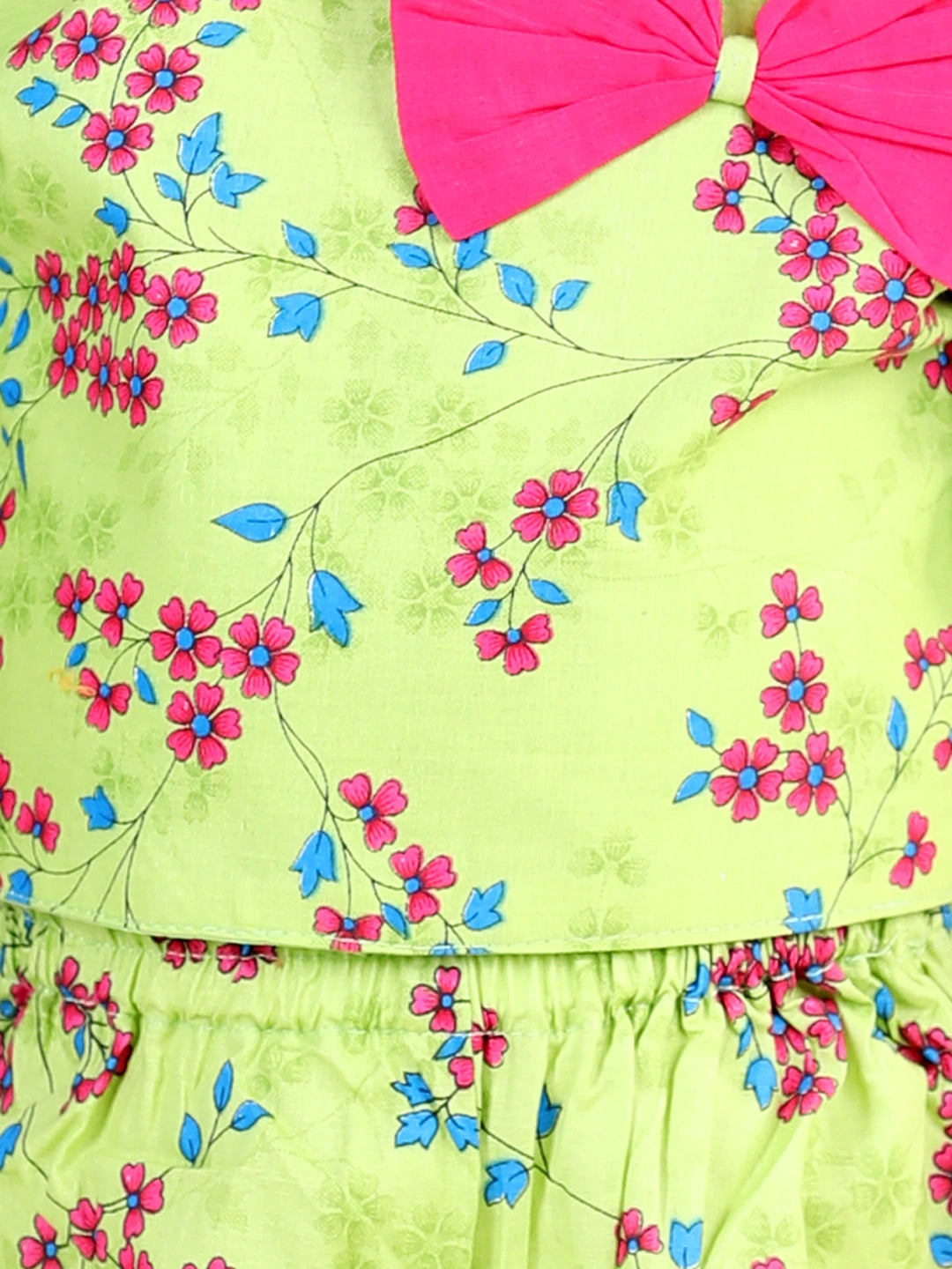 BownBee Cold Shoulder Sleeves Bow Applique Floral Printed Top & Palazzo