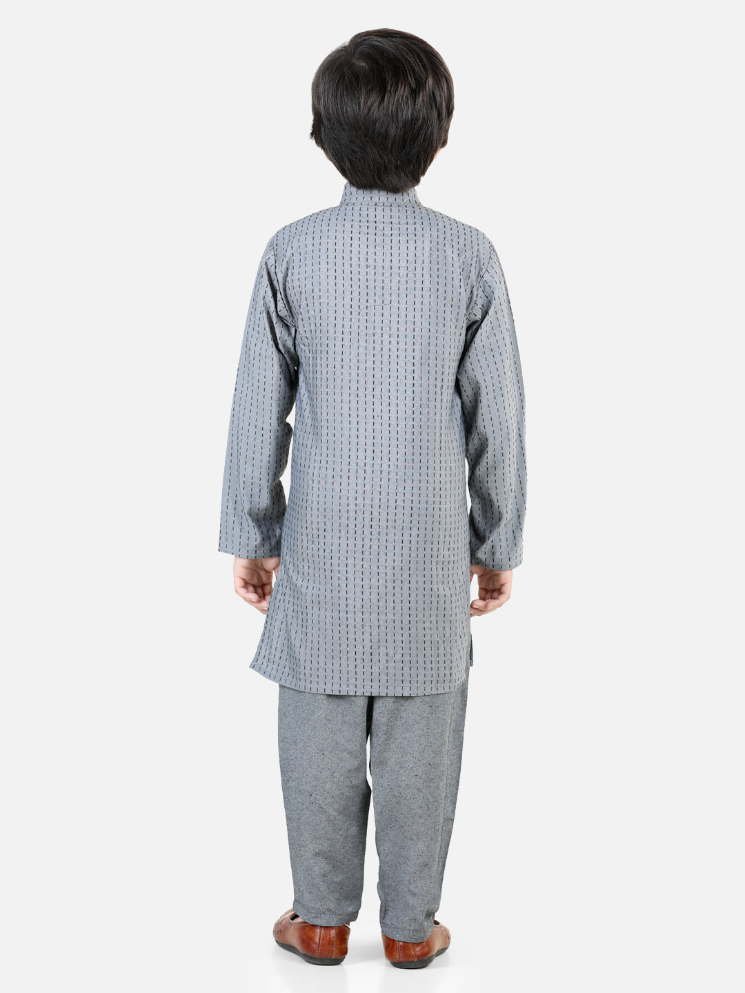 BownBee Full Sleeves Thread Worked Kurta Pajama - Grey