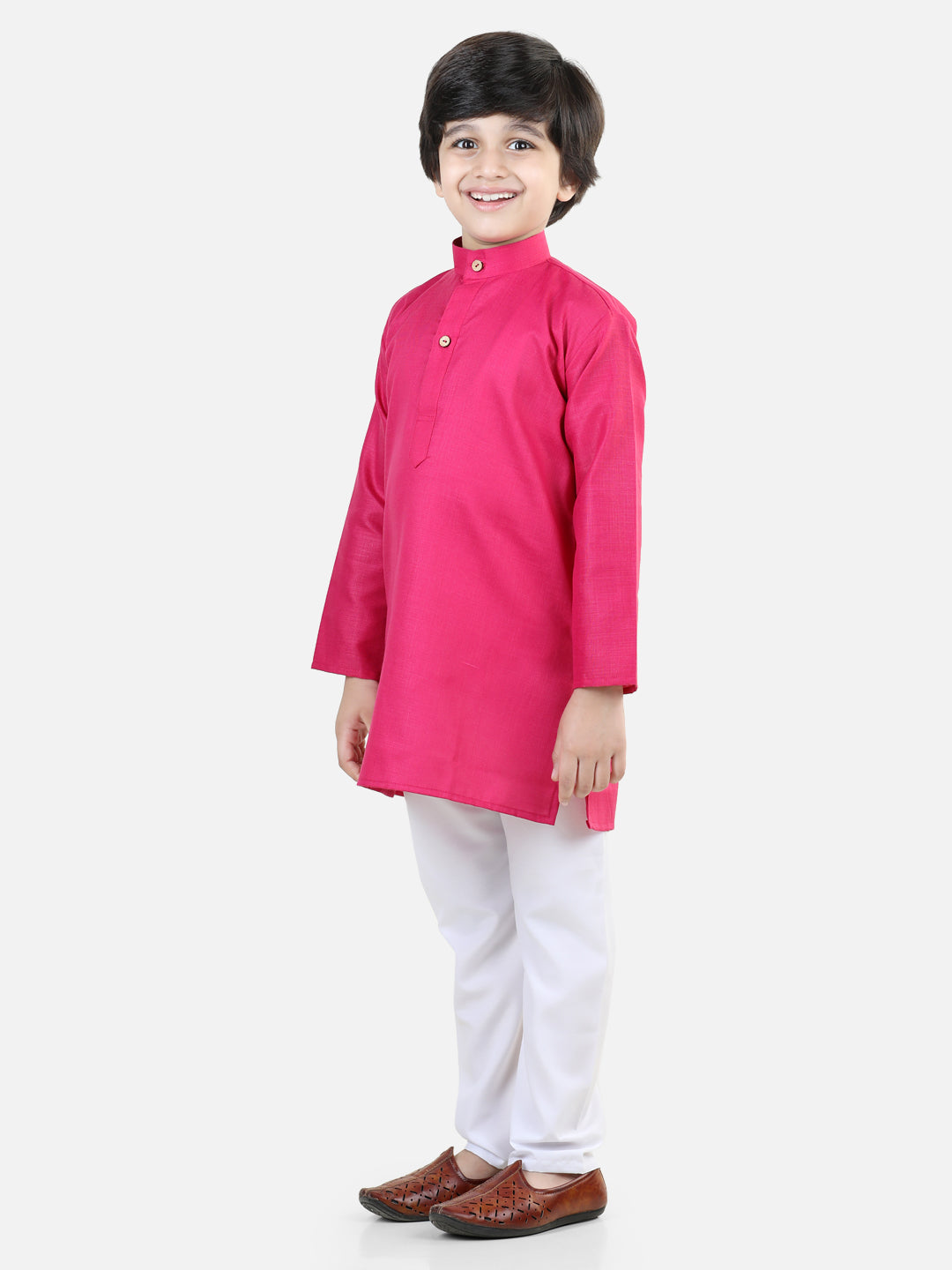 BownBee Lotus Embroidery Lehenga with Ruffle Sequin Top for Girls and Cotton Full Sleeve Cotton Kurta Pajama for Boys- Pink