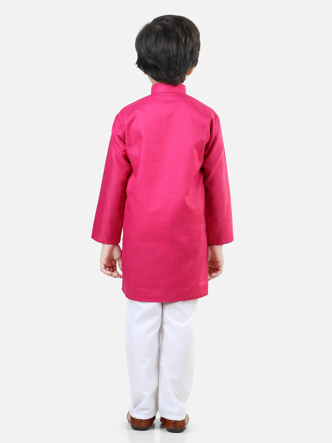 BownBee Lotus Embroidery Lehenga with Ruffle Sequin Top for Girls and Cotton Full Sleeve Cotton Kurta Pajama for Boys- Pink