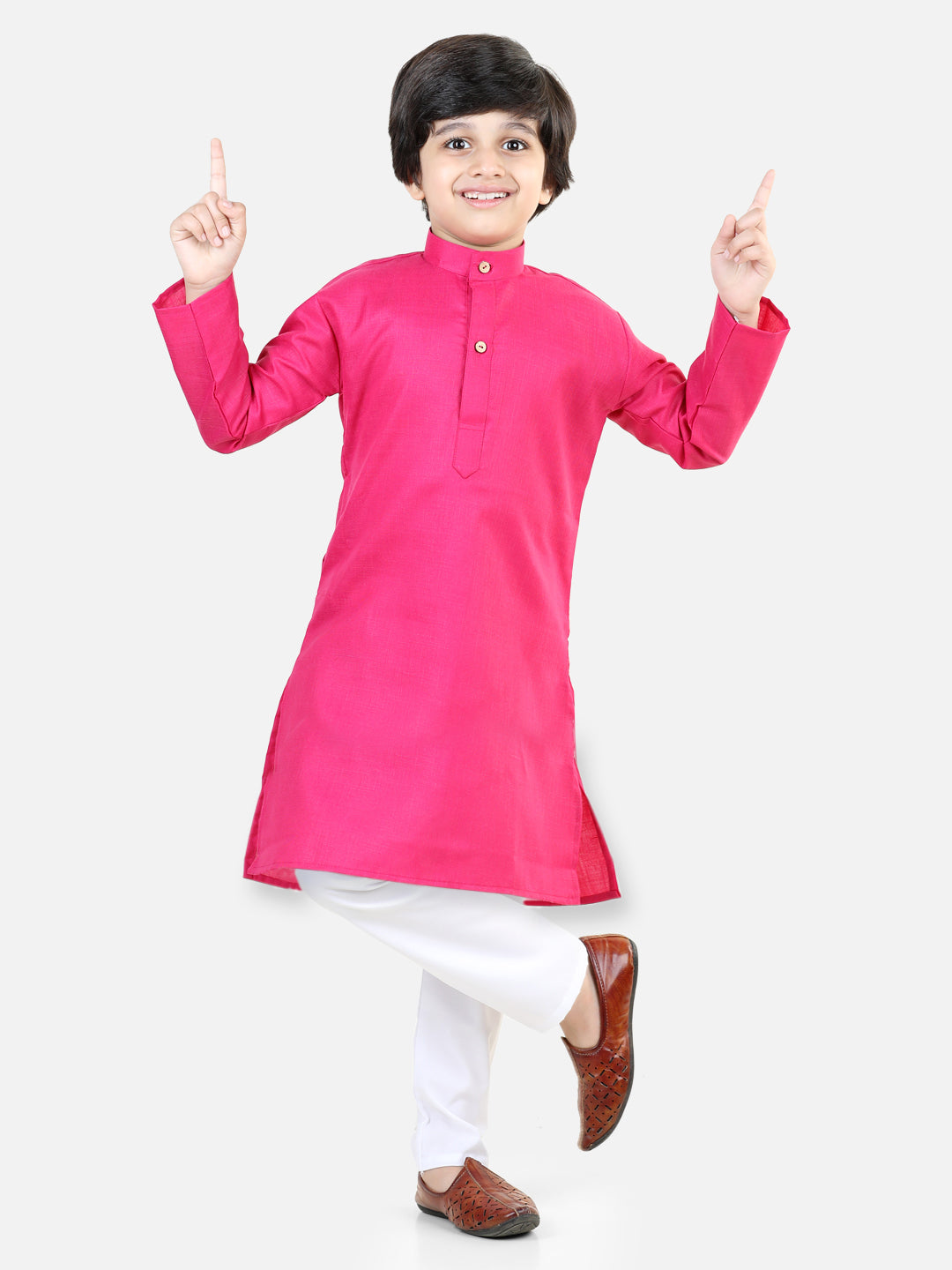 BownBee Cotton Full Sleeve Cotton Kurta Pajama for Boys- Pink