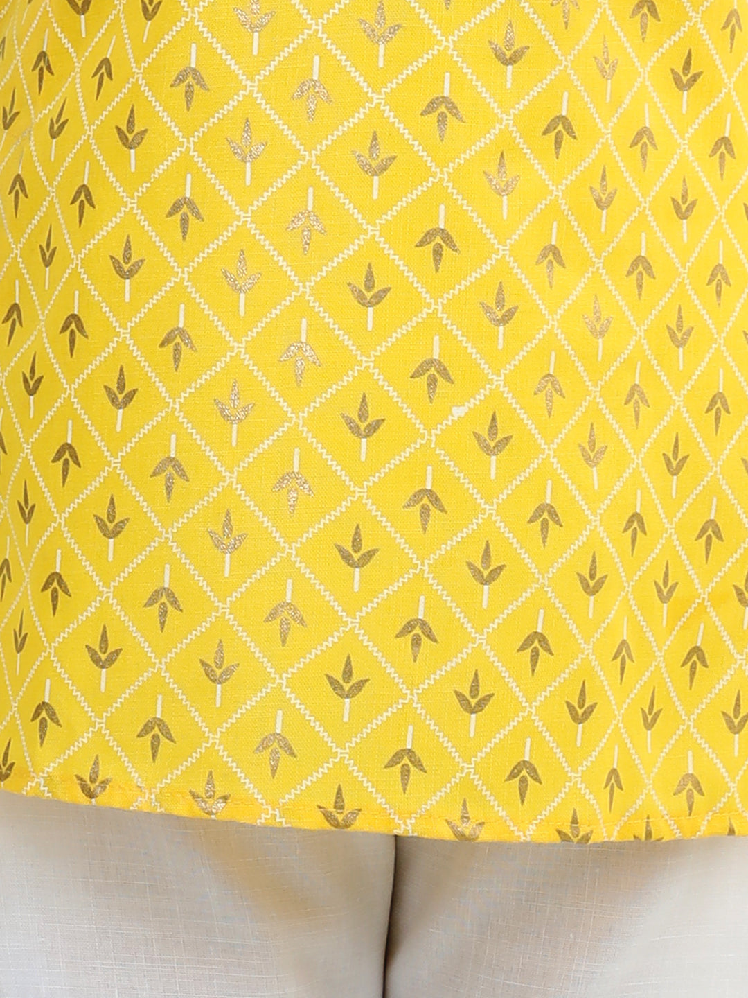 BownBee Full Sleeves Foil Motif Print Kurta With Pyjama Sets- Yellow