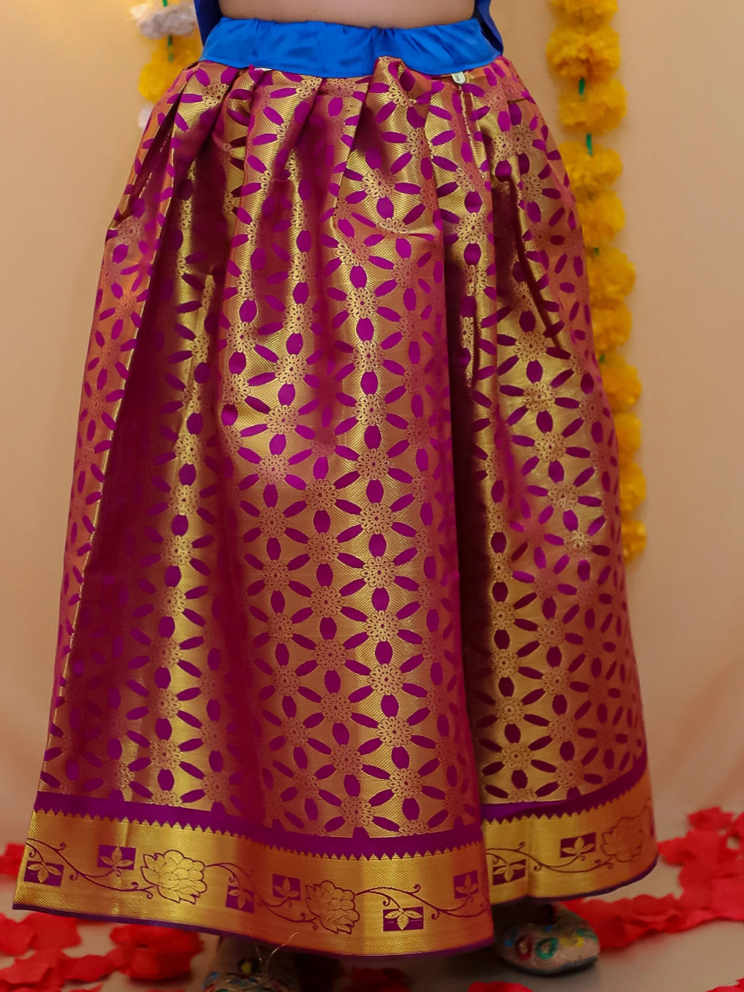 BownBee Half Sleeve South Indian Pavda Pattu Lehenga For Girls