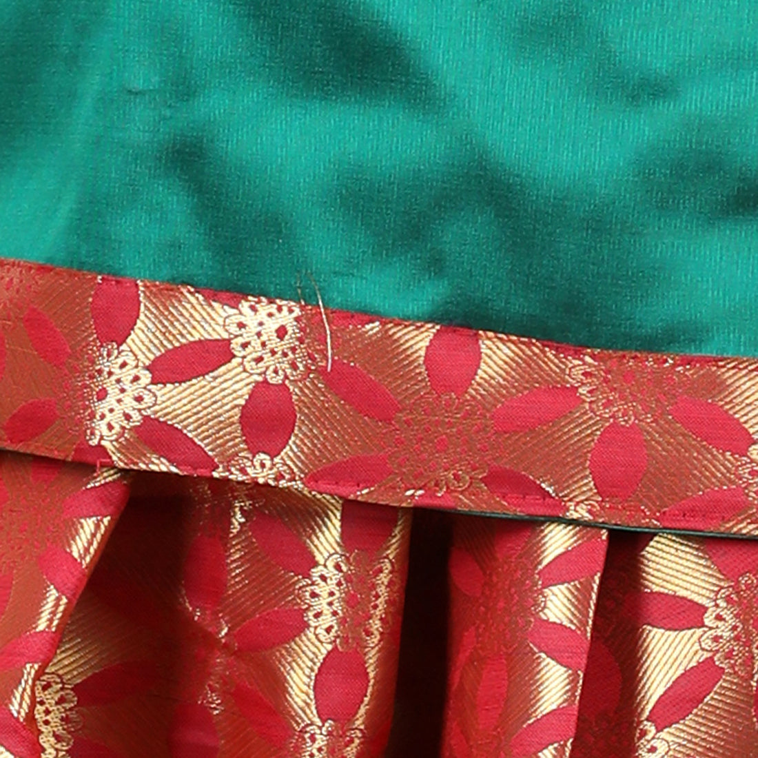 BownBee Silk Half Sleeves Motif Printed South Indian Pavda Pattu Lehenga Choli - Green