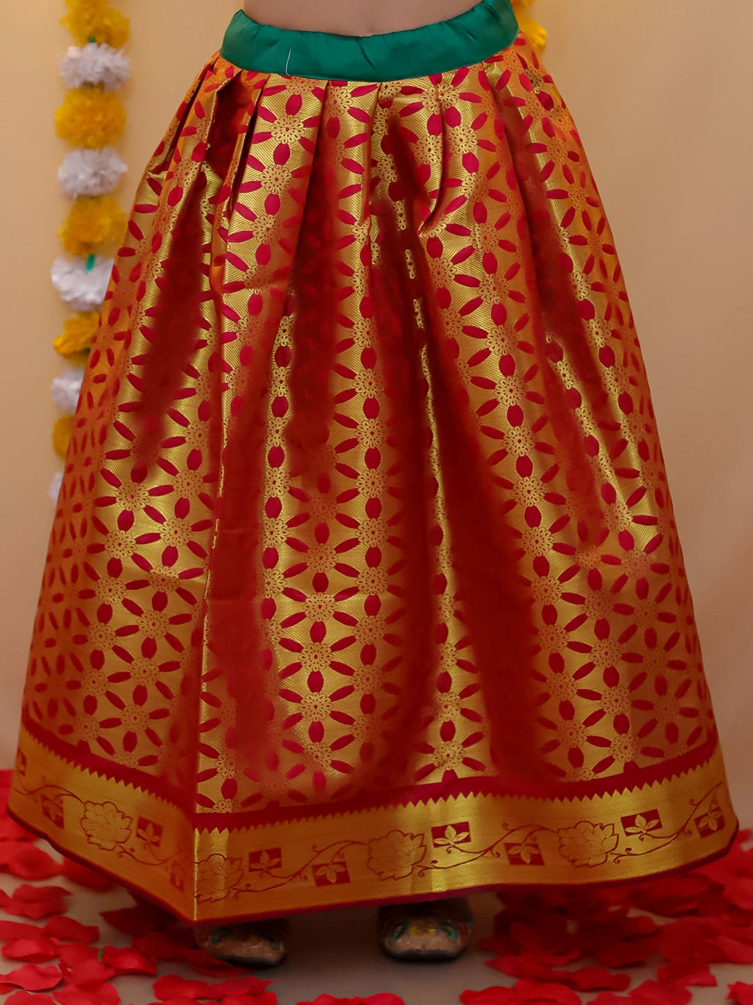 BownBee Half Sleeve South Indian Pavda Pattu Lehenga For Girls