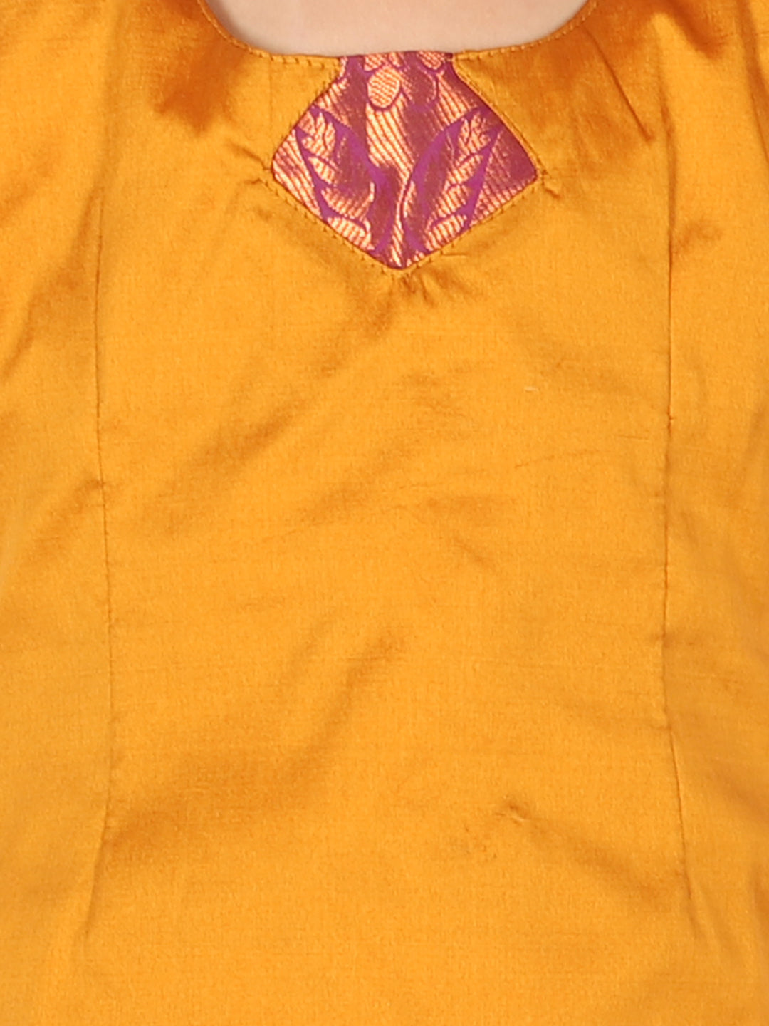 BownBee Half Sleeve South Indian Pavda Pattu Lehenga- Orange