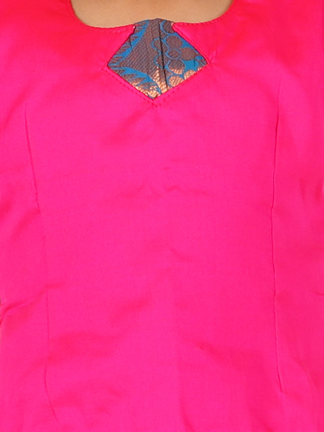 BownBee Half Sleeve South Indian Pavda Pattu Lehenga- Pink