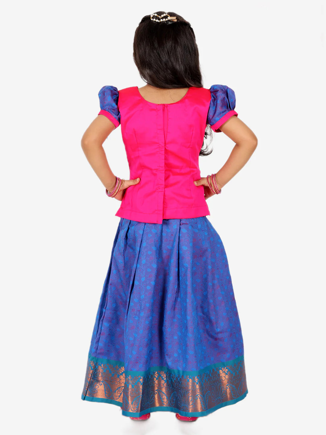 BownBee Half Sleeve South Indian Pavda Pattu Lehenga