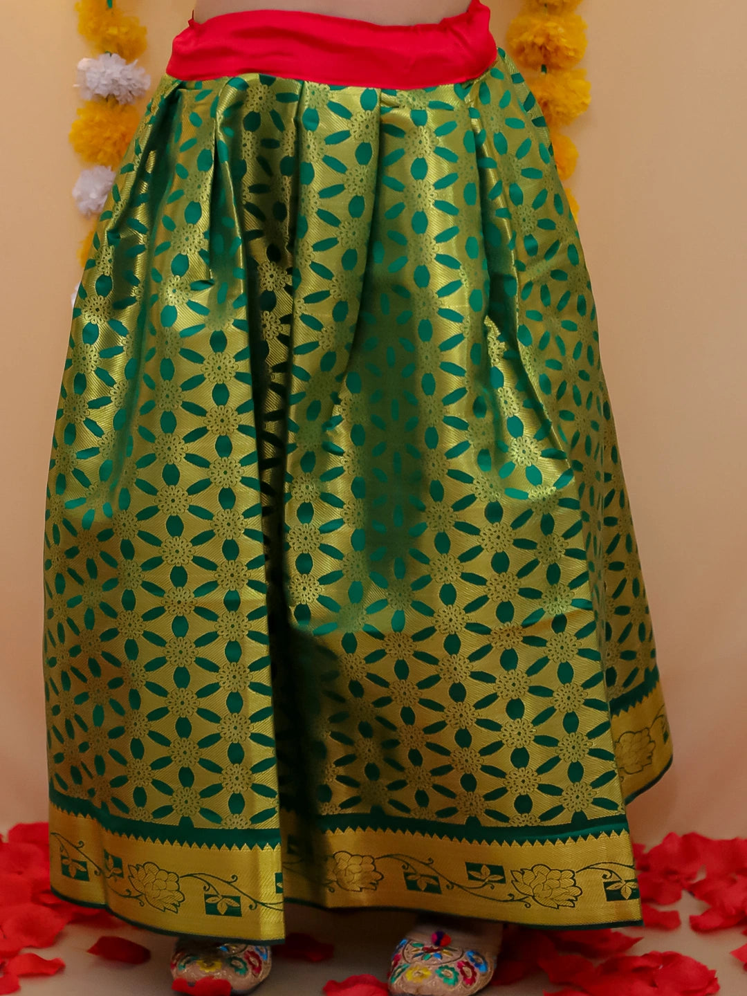 BownBee Half Sleeve South Indian Pavda Pattu Lehenga For Girls